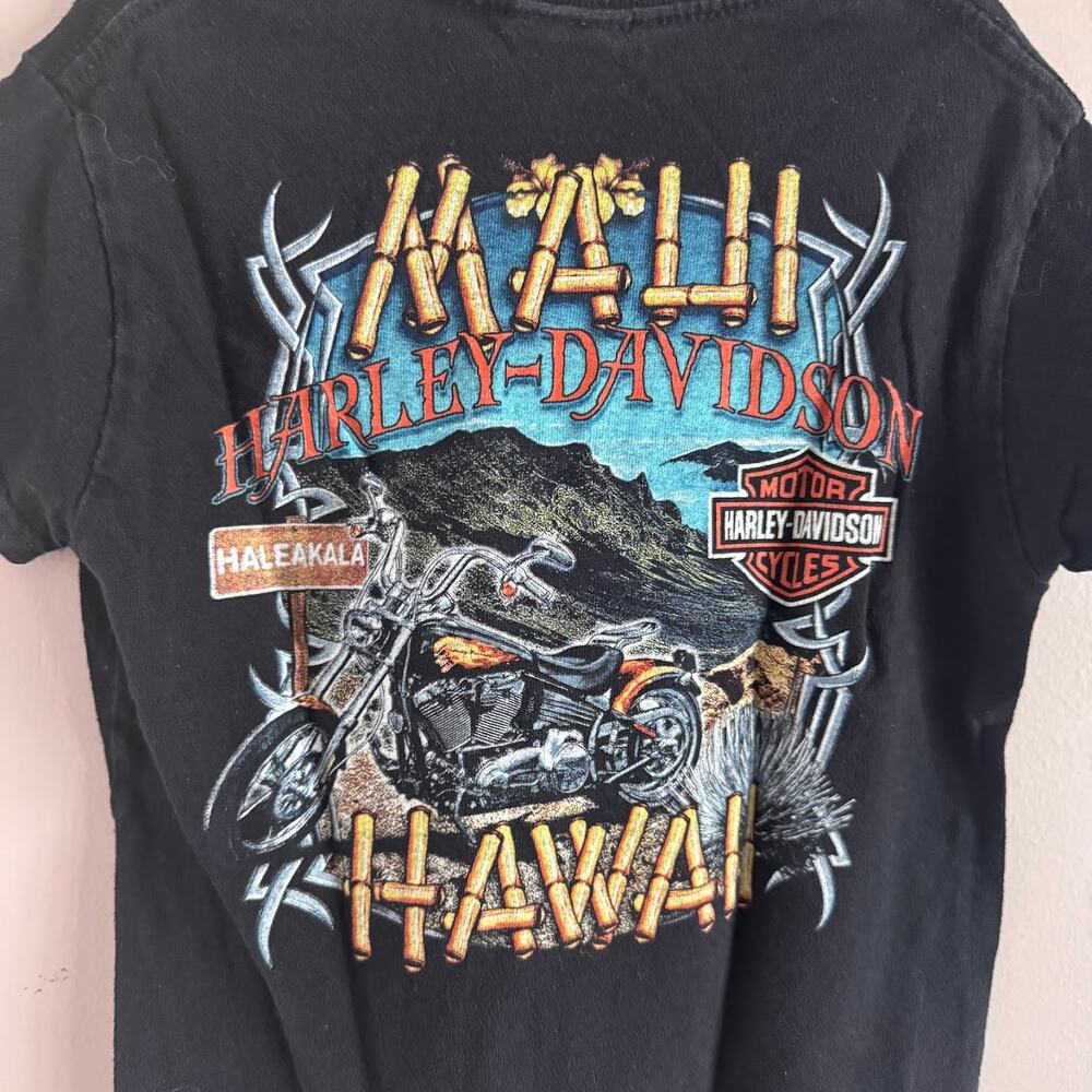 Harley Davidson Motorcycle Maui Haleakala Hawaii Black T Shirt Youth XS 4/5 - Picture 3 of 5
